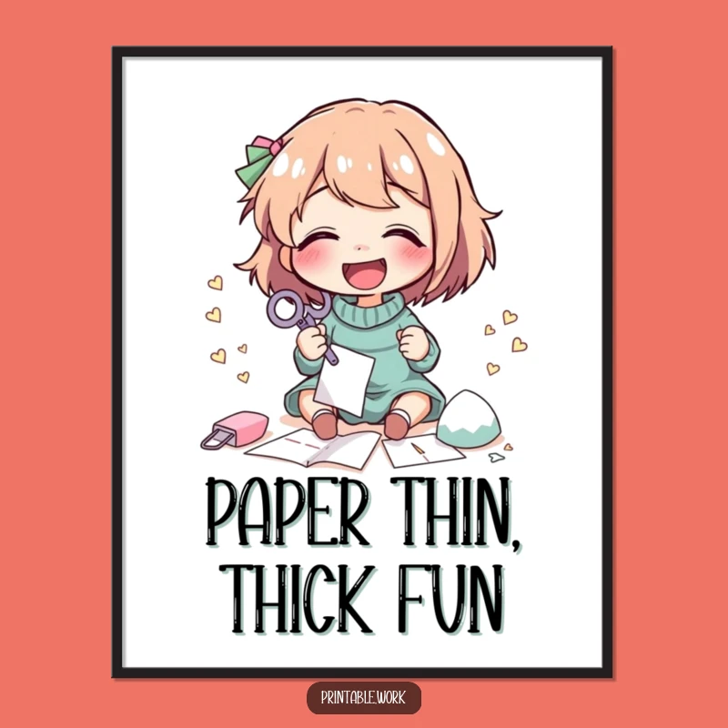 Funny Paper Craft Digital Print: Giggling Character Art, Instant Creative Decor