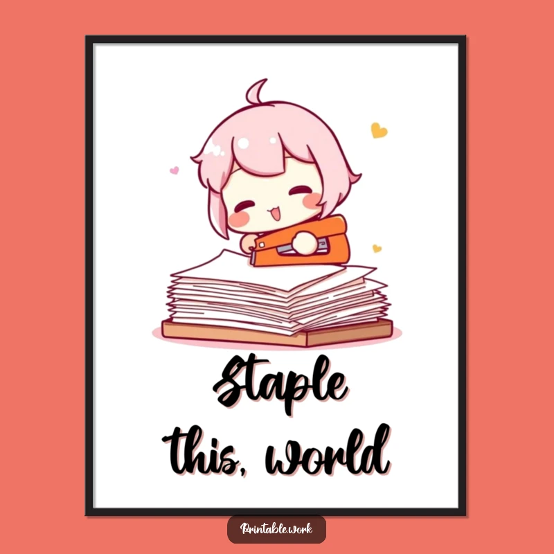 Funny Stapler Fail Character Print - Instant Office Wall Art Comic
