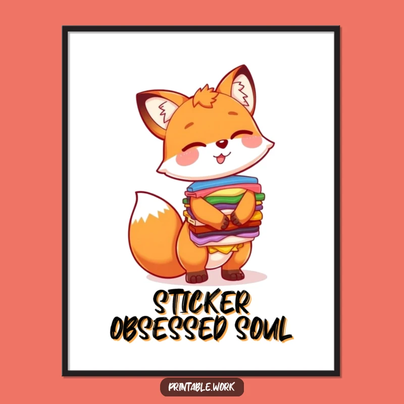 Funny Giggling Fox Sticker Artist Digital Print - Instant Joyful Wall Art