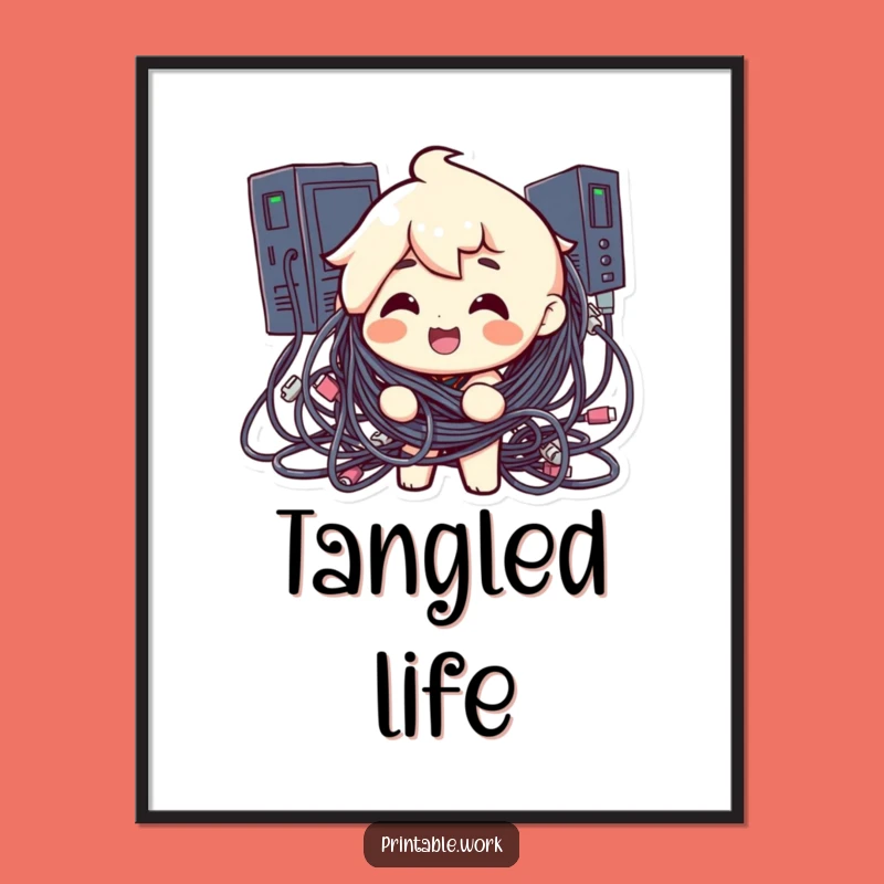 Funny Cable Chaos Digital Art: Instant Humor for Your Tech Space