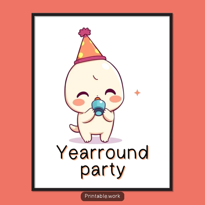 Funny Kawaii Party Character Digital Print - Instant Festive Cheer!
