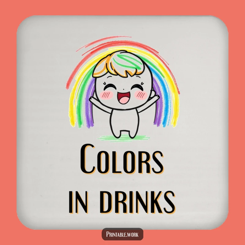 Funny Crayon Character Coaster: Rainbow Art Drink Protector, Unique Funny Gift