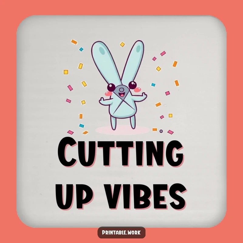 Funny Scissors Character Coaster: Confetti Drink Protector, Unique Funny Gift