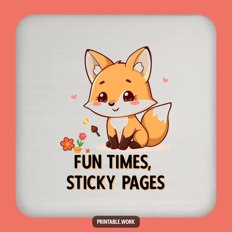 Funny Kawaii Fox Scrapbooking Drink Coaster: Protect Surfaces with This Funny Crafty Decor
