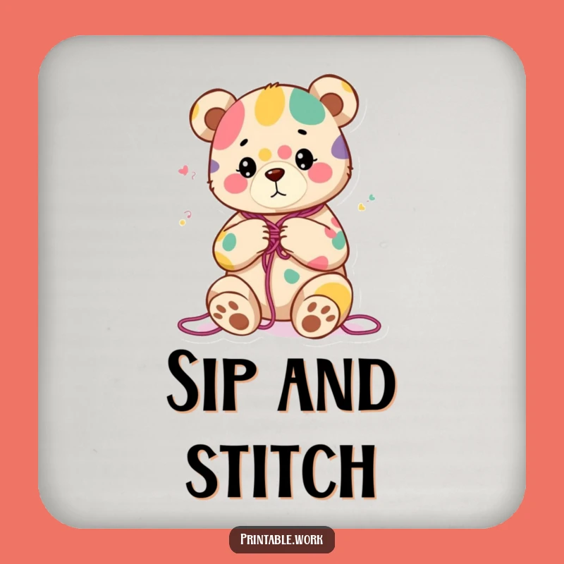 Funny Bear Knitting Drink Coaster - Content Surface Protector Gift