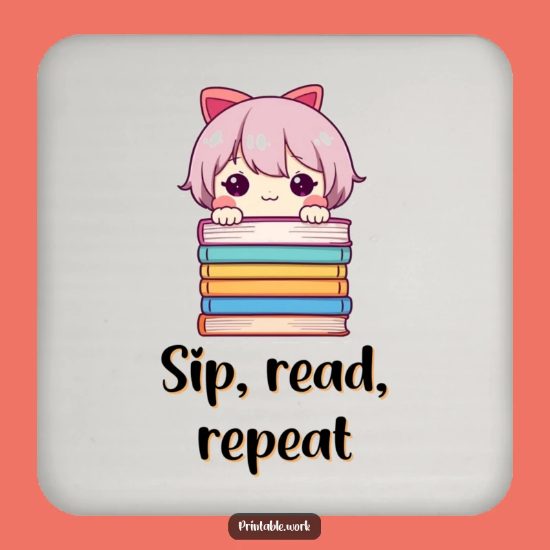 Funny Book Lover Coaster - Adorable Peeking Character, Humorous Table Protection Gift