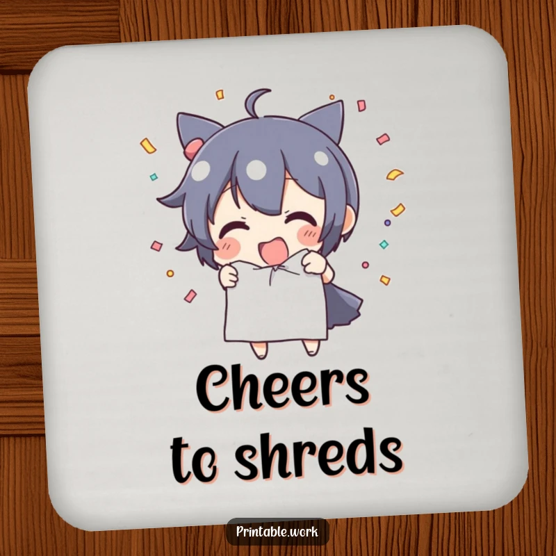 Funny Coaster: Character tears paper releasing confetti, a humorous and festive addition to any surface.