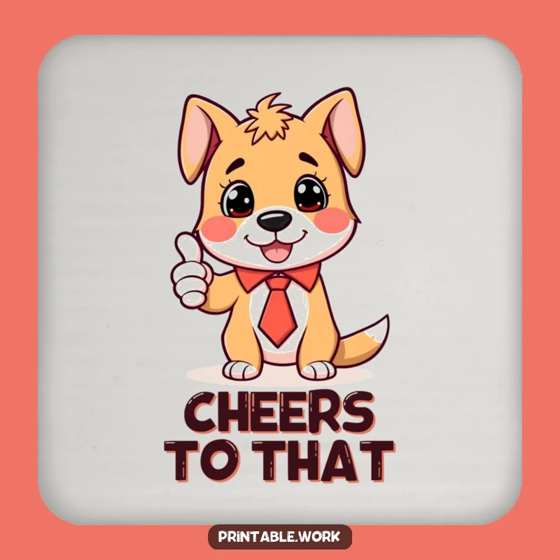 Funny Dog Tie Thumbs-Up Coaster - Protect Surfaces with Canine Cheer