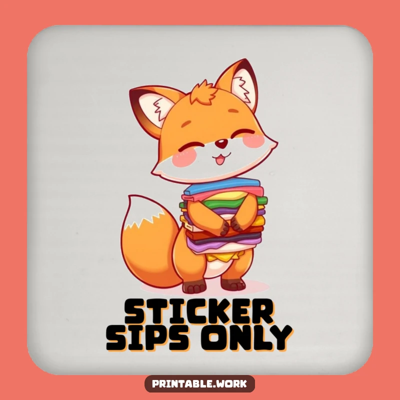 Funny Giggling Fox Sticker Art Coaster - Protect Surfaces with Hilarious Charm