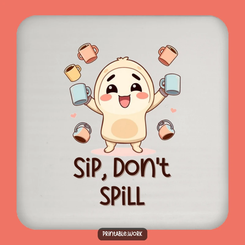 Funny Kawaii Juggling Coaster Set - Cute Character Drink Protection Gift