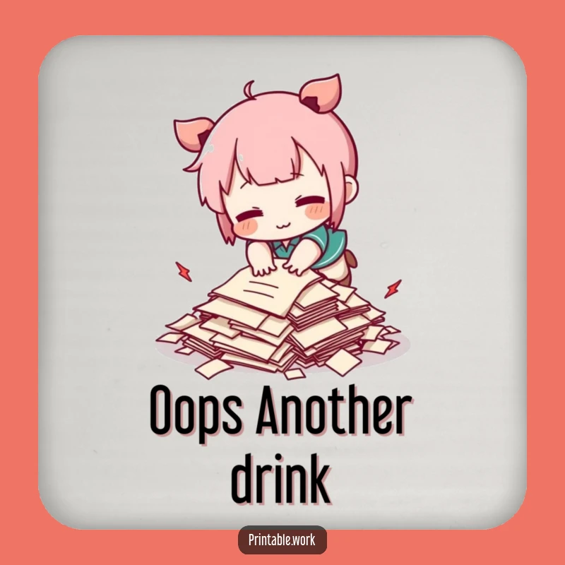 Funny Kawaii Tripping Papers Drink Coaster Set - Cute Humorous Table Protection