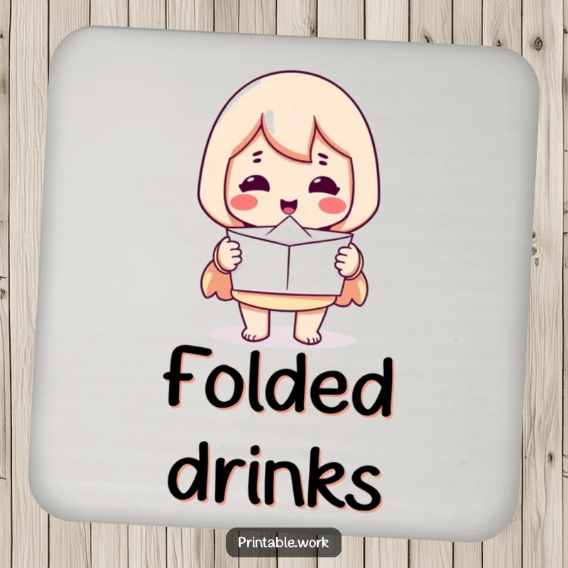 Funny drink coasters: Printer character offering a perfectly folded piece of paper, protecting surfaces with neat humor.