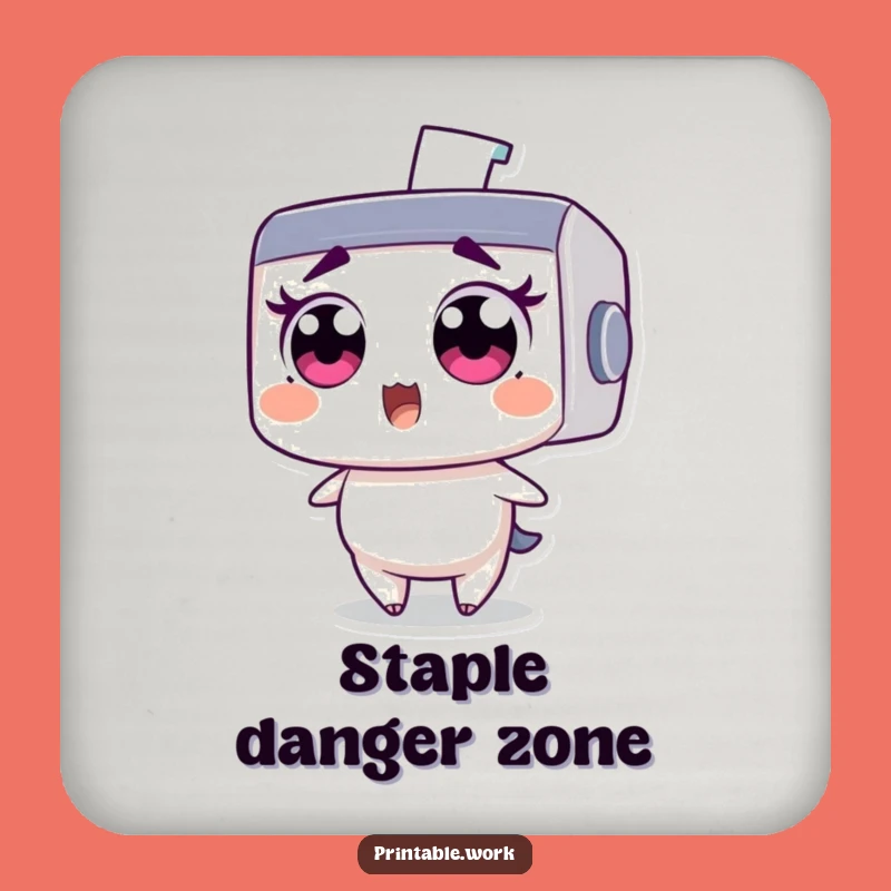 Funny Printer Coasters: Wide-eyed character's staple shock, protect surfaces with hilarious art.