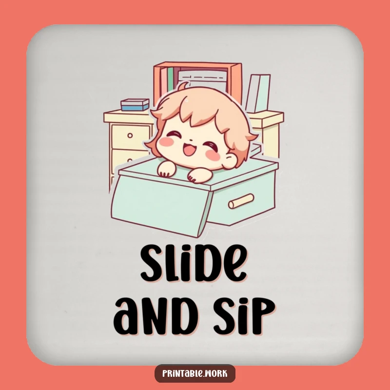 Funny Desk Sliding Character Coaster - Protect Surfaces with Playful Humor