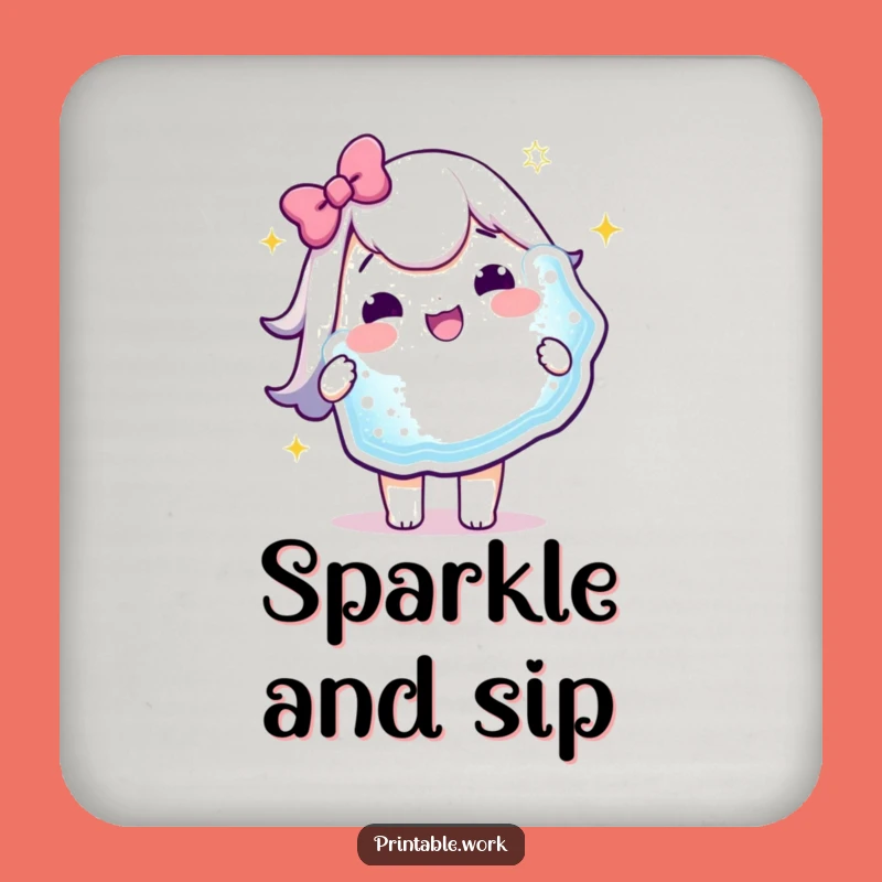 Funny Kawaii Coaster: Sparkly Sticker Protection, Cute Funny Gift!