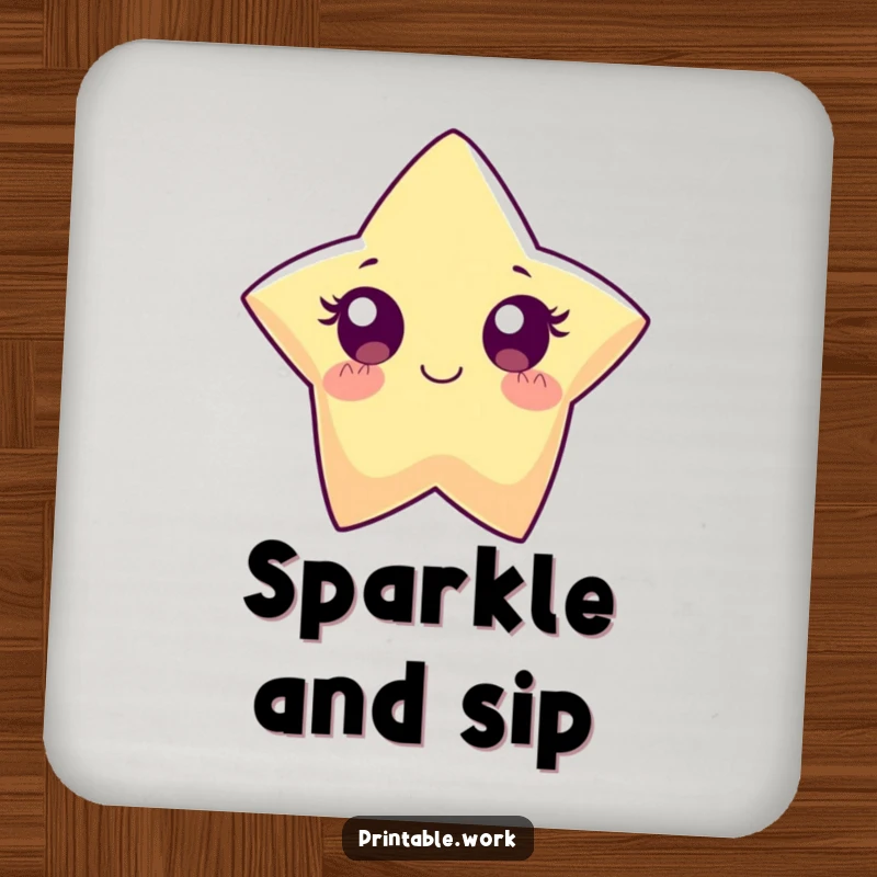 Funny Paper Star Drink Coaster: A paper star character with wide eyes sparkles brightly, offering stylish and funny surface protection.