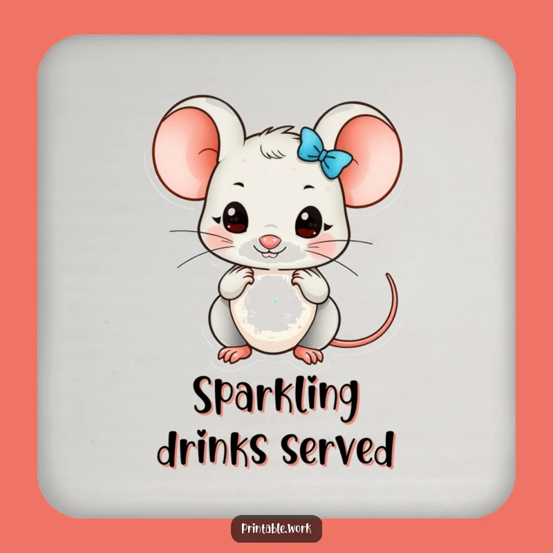 Funny Kawaii Mouse Glitter Coaster: Protect Surfaces with Sparkle
