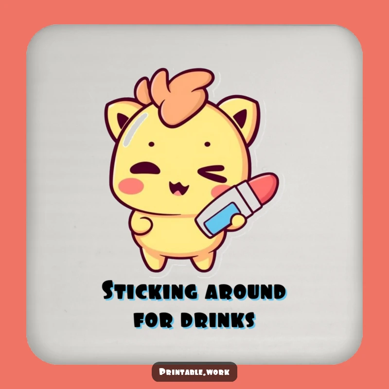 Funny Kawaii Coaster: Glue Stick Mischief, Cute Funny Gift!