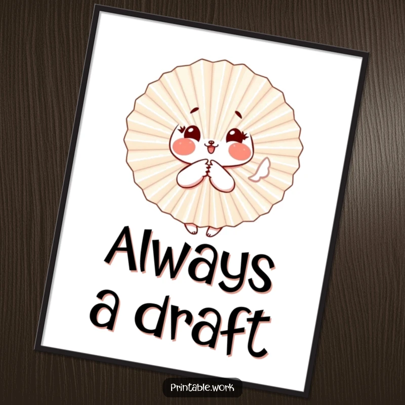 Funny Paper Fan Poster: A paper fan character with blushing cheeks flutters playfully, adding cheerful and funny wall decor.