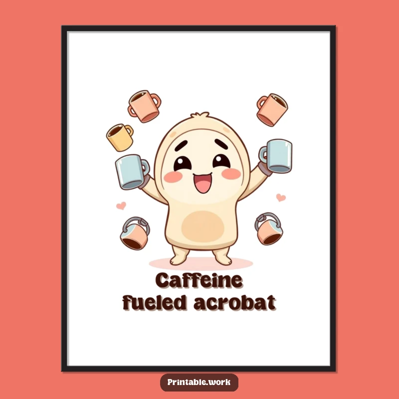 Funny Kawaii Juggling Poster - Enthusiastic Character Wall Art Gift