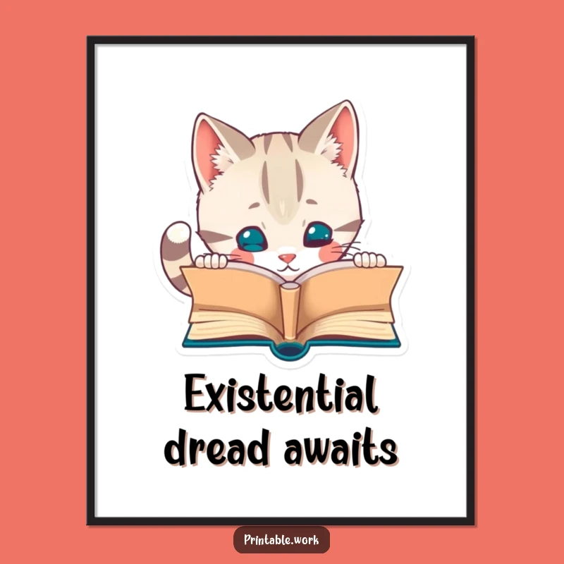 Funny Curious Cat Poster: Whimsical Literary Wall Art, Perfect Funny Gift