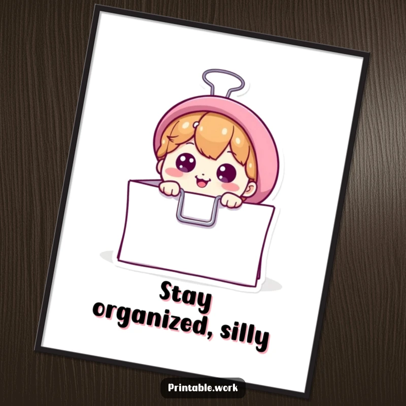 Funny poster print of a curious binder clip peeking from paper, adding office humor and charm to any room, a great funny gift.