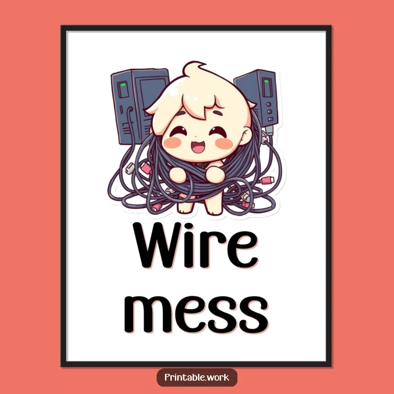 Funny Cable Chaos Poster: Hilarious Art for Your Tech Space
