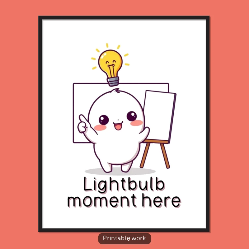 Funny Kawaii Idea Bulb Poster - Brainstorming Character Wall Art Gift