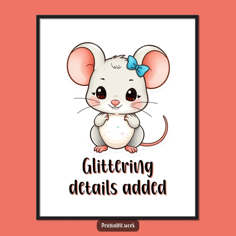 Funny Kawaii Mouse Glitter Art Poster: Sparkle and Charm for Your Walls