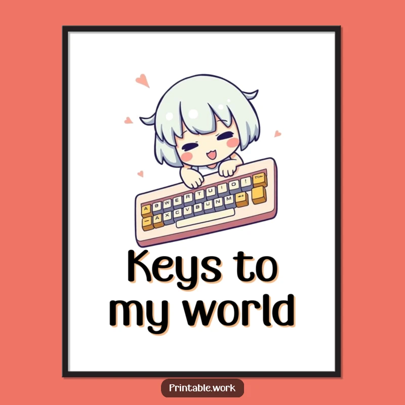 Funny Kawaii Typist Poster: Frantic Keyboard Art, Cute Wall Decor, Perfect Gift