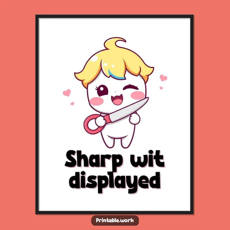 Funny Kawaii Wink & Snip Poster - Add Precision to Your Walls!