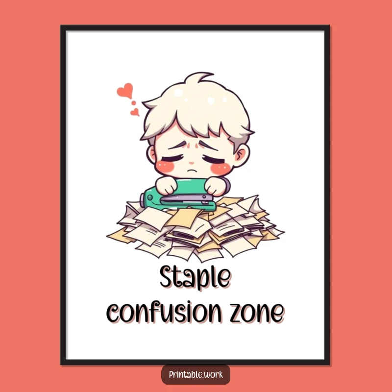 Funny Office Poster: Confused Stapling Art, Relatable Wall Decor, Perfect Gift
