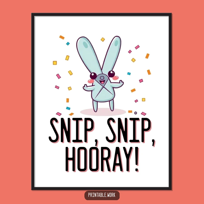 Funny Scissors Character Poster: Confetti Party Art Print, Unique Funny Gift