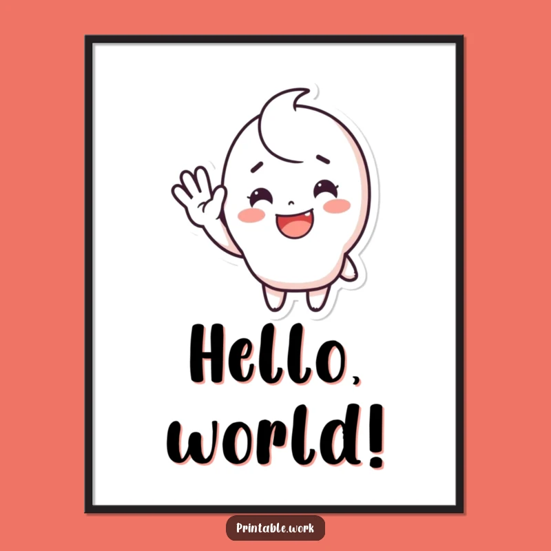 Funny Waving Sticker Poster: Joyful Happy Character Art Print, Unique Funny Gift