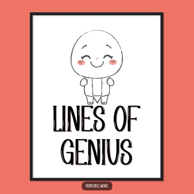 Funny Pencil Character Poster: Wobbly Line Art Print, Unique Funny Gift for Artists