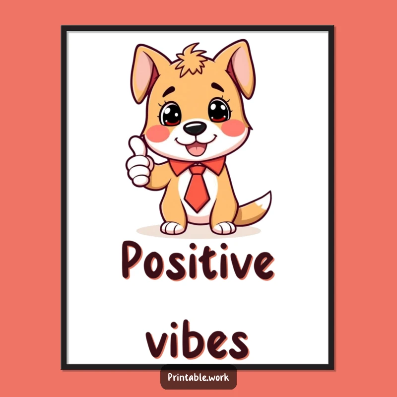 Funny Dog Tie Thumbs-Up Poster - Positive Wall Art, The Best Funny Gift