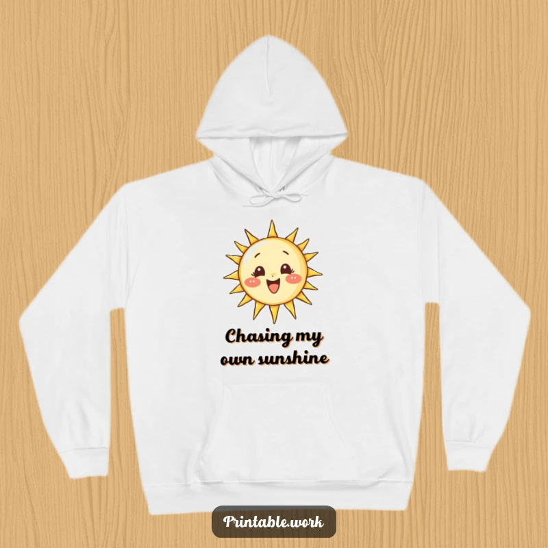 Funny hoodie illustrating a determined character drawing a perfect, smiling sun, offering warmth and a reminder of creative focus.