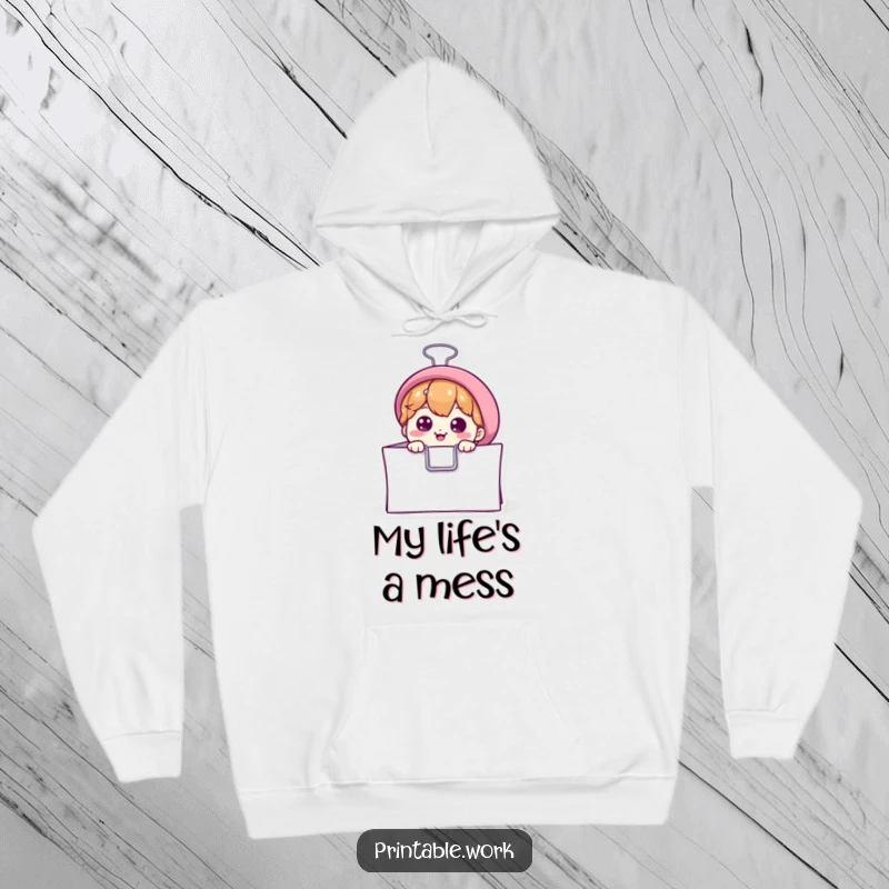 Funny hoodie featuring a curious binder clip character peeking from paper, perfect for office humor and a cozy, funny gift.