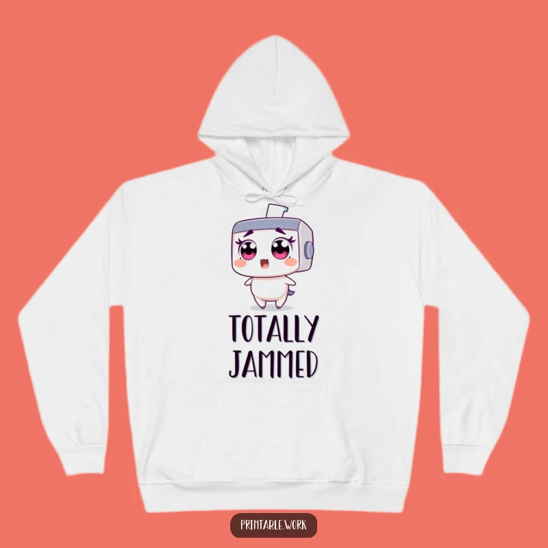 Funny Printer Hoodie: Wide-eyed character's staple shock, cozy and hilarious gift for office dwellers.