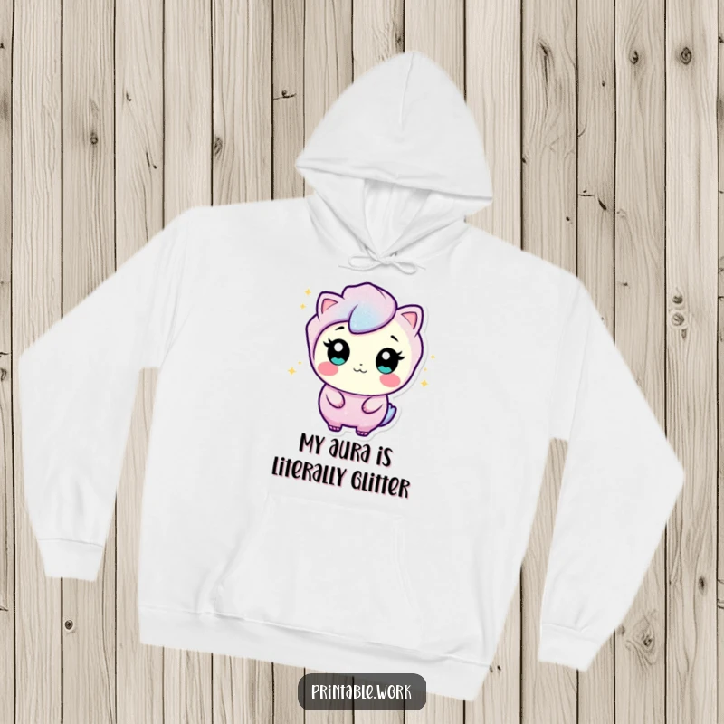 Funny hoodie featuring a curious glitter character adding a touch of sparkle and playful wiggles to your day.