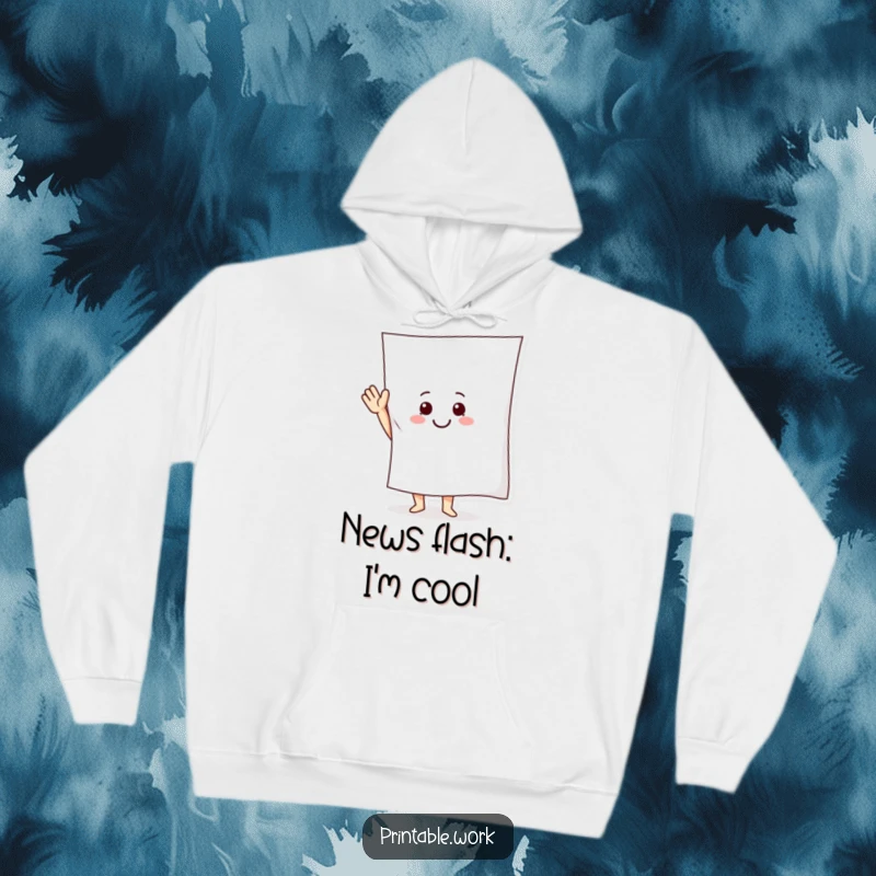 Funny Hoodie showcasing a smiling paper character energetically waving a huge paper sheet, offering warmth and humor.