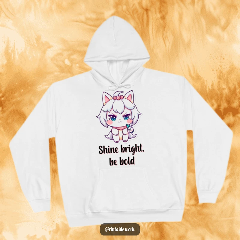Funny Hoodie: A character gives a mischievous wink while using a glitter pen, exuding playful energy.