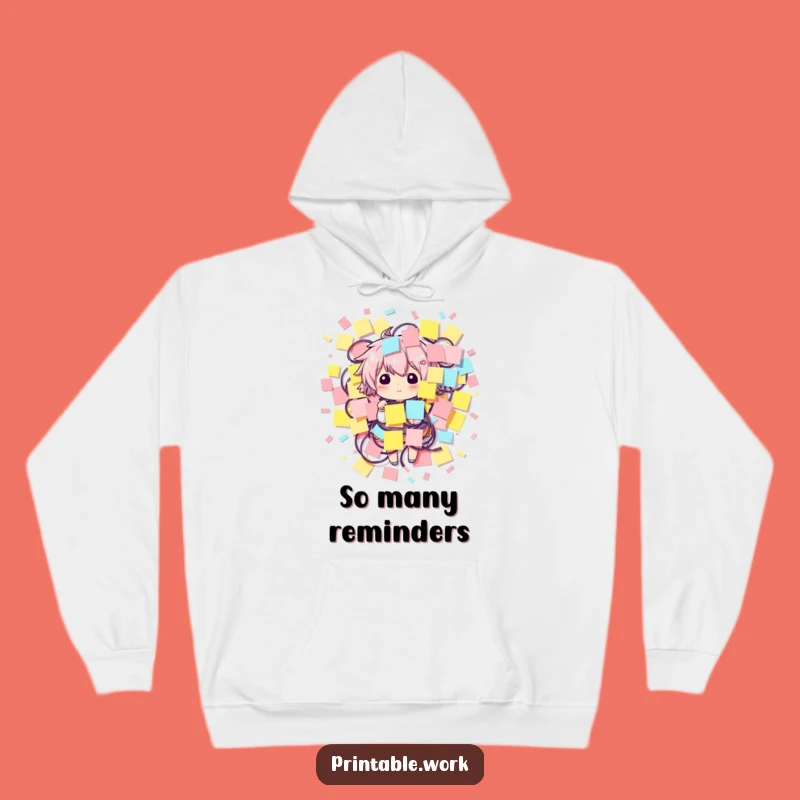 Funny Sticky Note Overload Character Hoodie - Cozy Reminder Gear