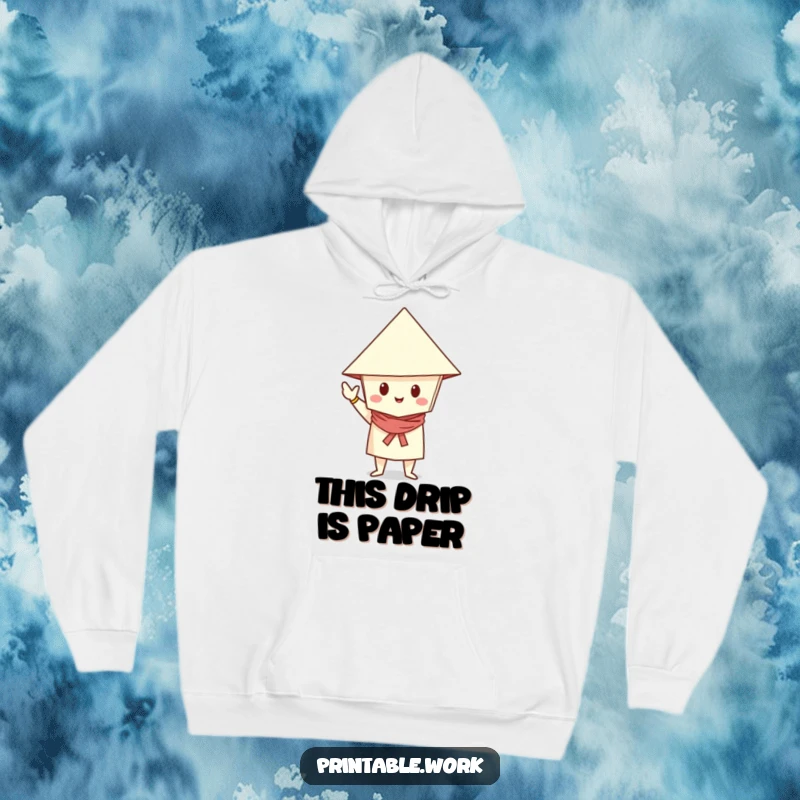 Funny Hoodie featuring a paper character in a folded hat, striking a stylish and confident pose.
