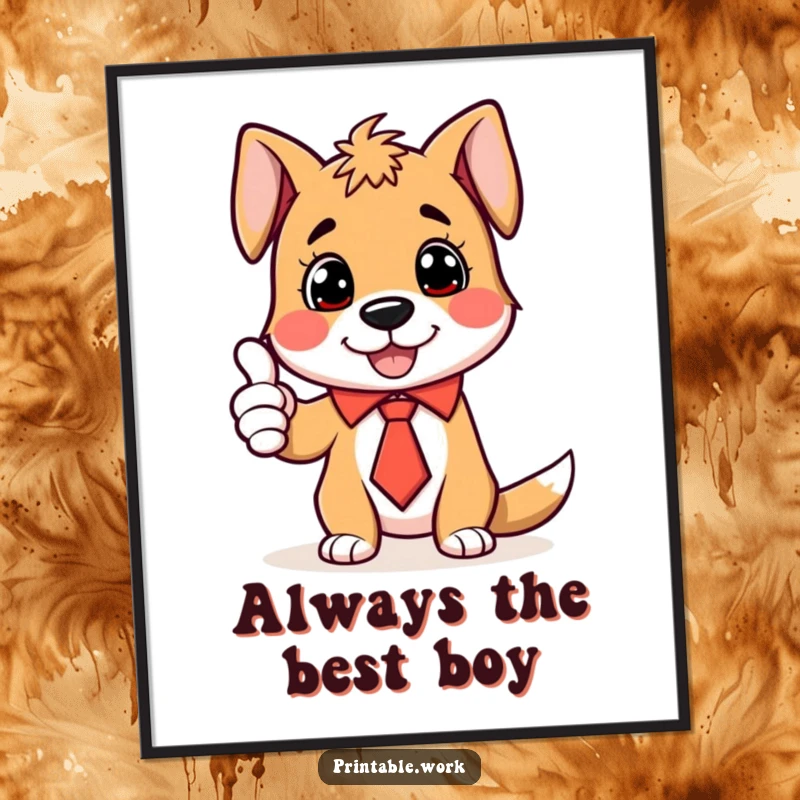 Funny Free Printable Wall Art: A cheerful dog character in a tie, giving an enthusiastic thumbs-up.