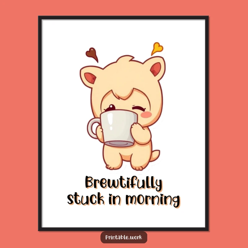 Free Printable Wall Art: Funny Coffee Mug Head Character - Quirky Downloadable Home Decor