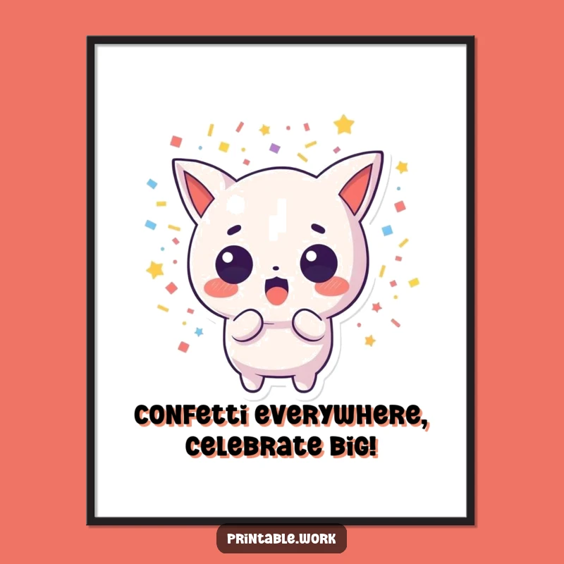 Surprised Kawaii Confetti Burst- Free Printable Wall Art - Funny Downloadable Decor!