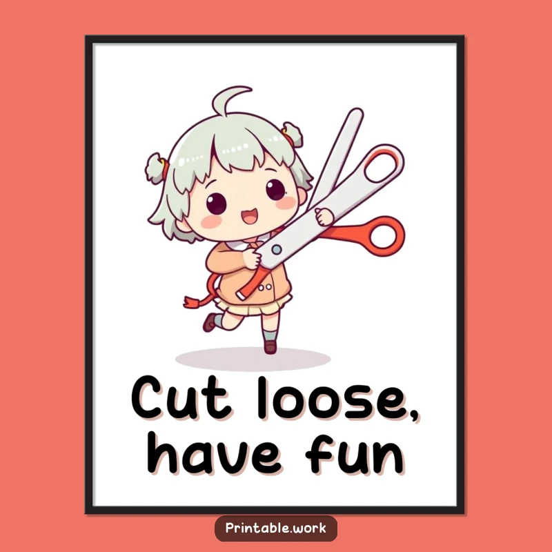 Funny Free Printable Wall Art: Jigging Scissors Character Downloadable Decor