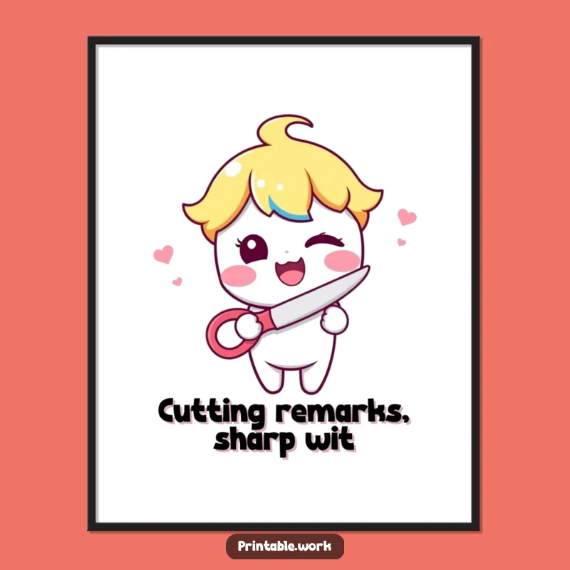 Free Printable Wall Art: Winking Kawaii Scissors Poster for a Funny Downloadable Gift