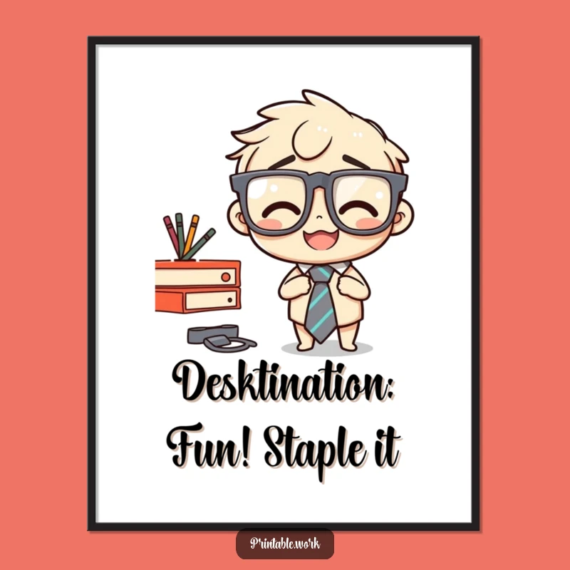 Free Printable Funny Wall Art: Office Tie Staple Fail, Humorous Desk Decor Download